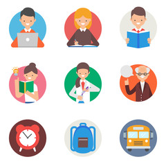 Education and learning vector icons set flat style