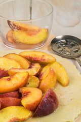 Spiced peach filling on rolled out dough.