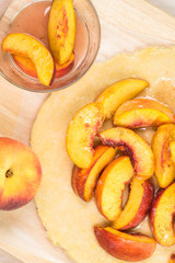Spiced peach filling on rolled out dough.