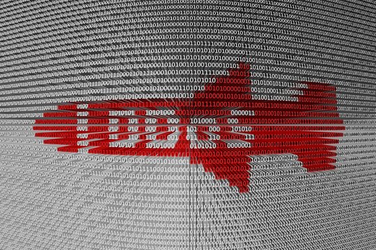 DDoS in the form of cruise missiles in binary code 3D illustration