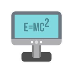 Computer monitor with the Theory of Relativity formula icon in flat style on a white background