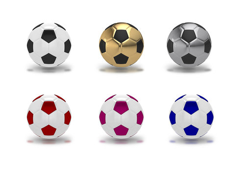 Set of colorful soccer balls isolated on white,3D render