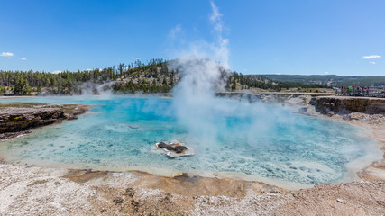 Colorful landscapes of geothermal activity of Midway Geyser Basin, Yellowstone National Park, Wyoming
