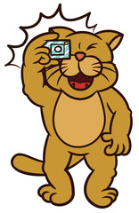 Fototapeta na wymiar Cat Taking Photograph with Small Camera Cartoon Illustration