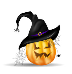 Halloween pumpkin with witch hat