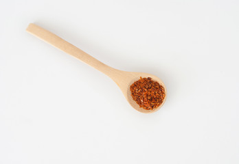isolierter Holz-Löffel mit Curry - Textfreiraum
