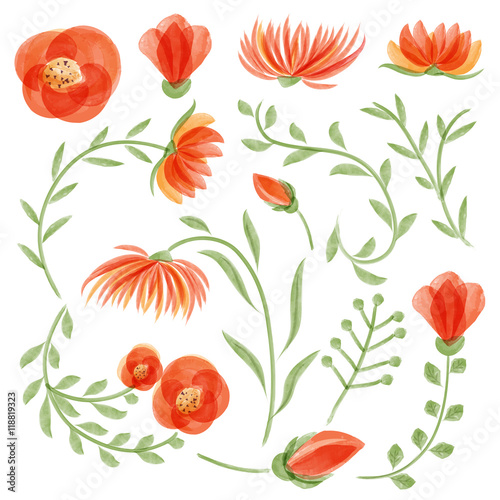 "Watercolor vector floral set" Stock image and royalty-free vector