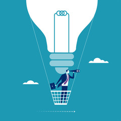 Big Idea. Businessman flying in a hot air balloon. Concept illustration
