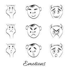 Emotions. Fantasy cartoon, doodle hand drawing vector monsters s