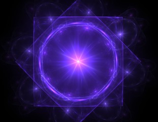 Particles of abstract fractal forms on the subject of nuclear physics science and graphic design. Geometry sacred futuristic