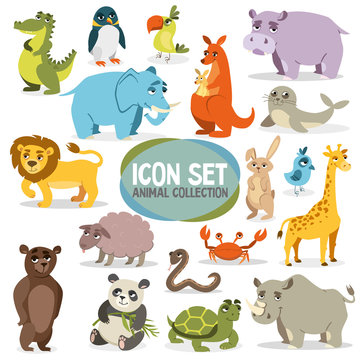 set of funny animals. vector image on white background