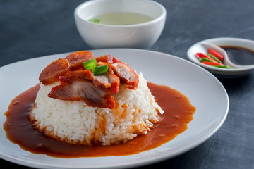 Red pork and Rice , thai food