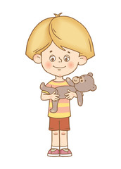 Illustration of cute little boy with teddy bear.