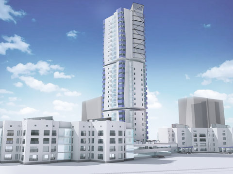 3D render of a high-rise