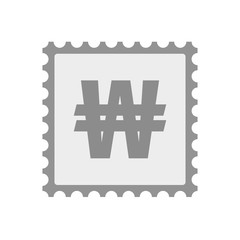 Isolated mail stamp icon with a won currency sign