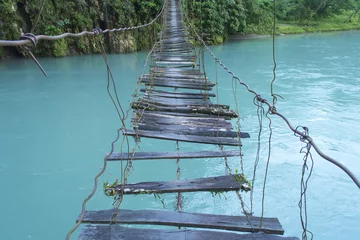 Fotobehang Bruggen Oude houten brug over rivier  © Fotolia Premium