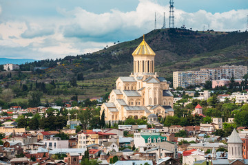 Fototapeta na wymiar View Of Sameba Holy Trinity Cathedral Main Georgian Orthodox Chuch