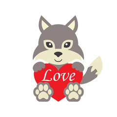 cartoon wolf and heart with text