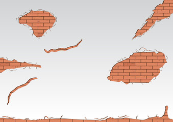 Broken red brick wall