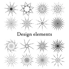 Design elements stars and snowflakes. Set of 16 elements.