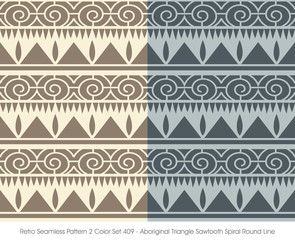 Retro Seamless Pattern 2 Color Set_409 Aboriginal Triangle Sawtooth Spiral Round Line
