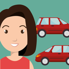 woman car vehicle transport vector illustration design