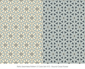 Retro Seamless Pattern 2 Color Set_410 Round Cross Flower
