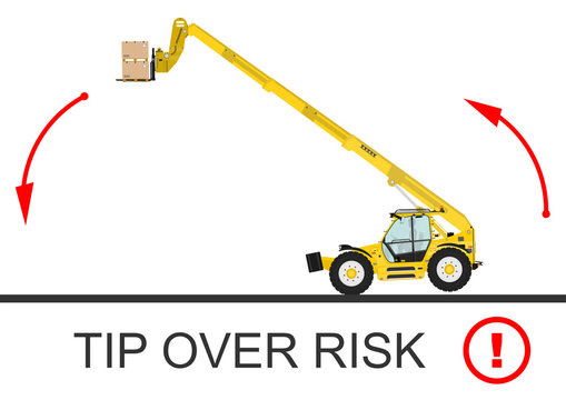 Tip Over Risk. Non Rotating Telescopic Handler (forklift) On A White Background. Flat Vector