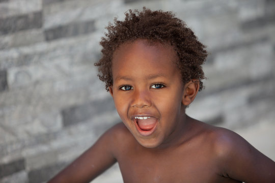 African little kid three years outside