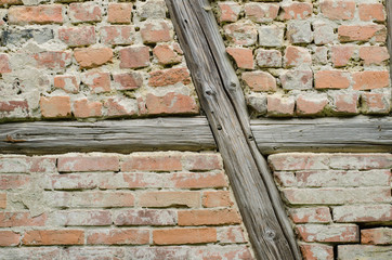 background of an old brick wall with timber framework