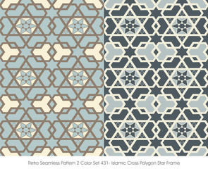 Retro Seamless Pattern 2 Color Set_431 Islamic Cross Polygon Star Frame
