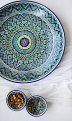 Ceramic dish with asian pattern top view