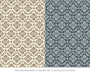 Retro Seamless Pattern 2 Color Set_448 Curve Round Cross Flower
