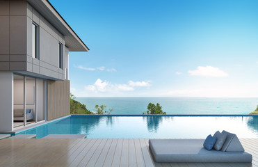 Obraz na płótnie Canvas sea view house with pool in modern design - 3d rendering