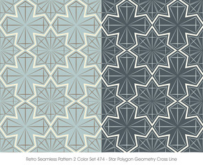 Retro Seamless Pattern 2 Color Set_474 Star Polygon Geometry Cross Line
