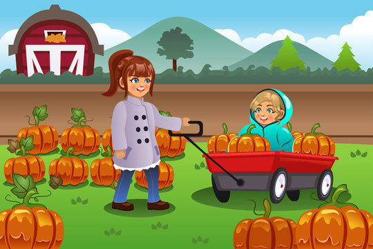 Kids On A Pumpkin Patch Trip