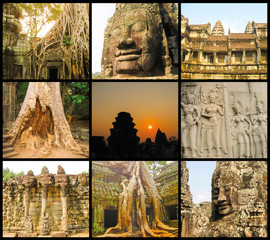 The collage from images of Angkor Wat in Cambodia