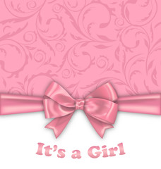 Girl Baby Shower Invitation Card with Pink Bow Ribbon - 