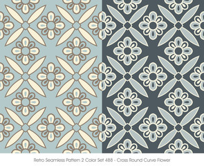 Fototapeta premium Retro Seamless Pattern 2 Color Set_488 Cross Round Curve Flower