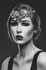 Beautiful girl with smoky eyes and red lips