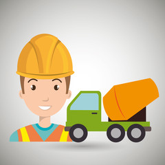 Fototapeta na wymiar worker mixer cement machinery vector illustration design