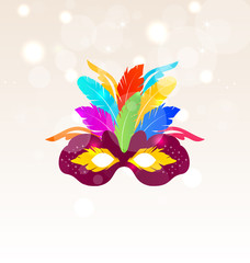 Colorful Carnival Mask with Feathers on Glowing Background