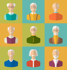 Old people Icons of Faces of Old Men. Grandfathers Characters