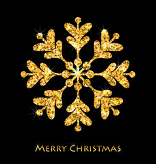 Golden Merry Christmas Sparkle Snowflakes