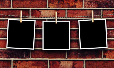 Photos on brick background