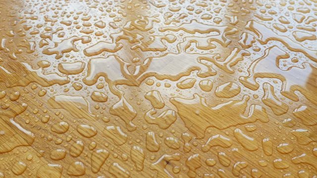 Parquet. Drops of water on wooden surface.
