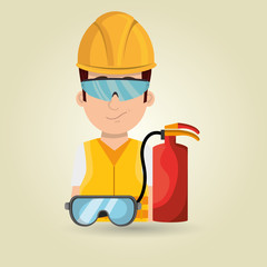 worker fire extinguisher glasses vector illustration design