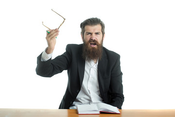 bearded man teacher at table