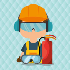 worker fire extinguisher glasses vector illustration design