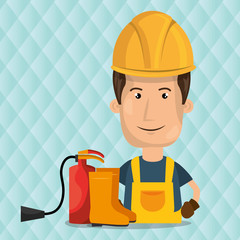 Fototapeta premium worker fire extinguisher boots vector illustration design